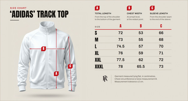 Size chart – ‘Adidas’ track top, sizes S to XXXL